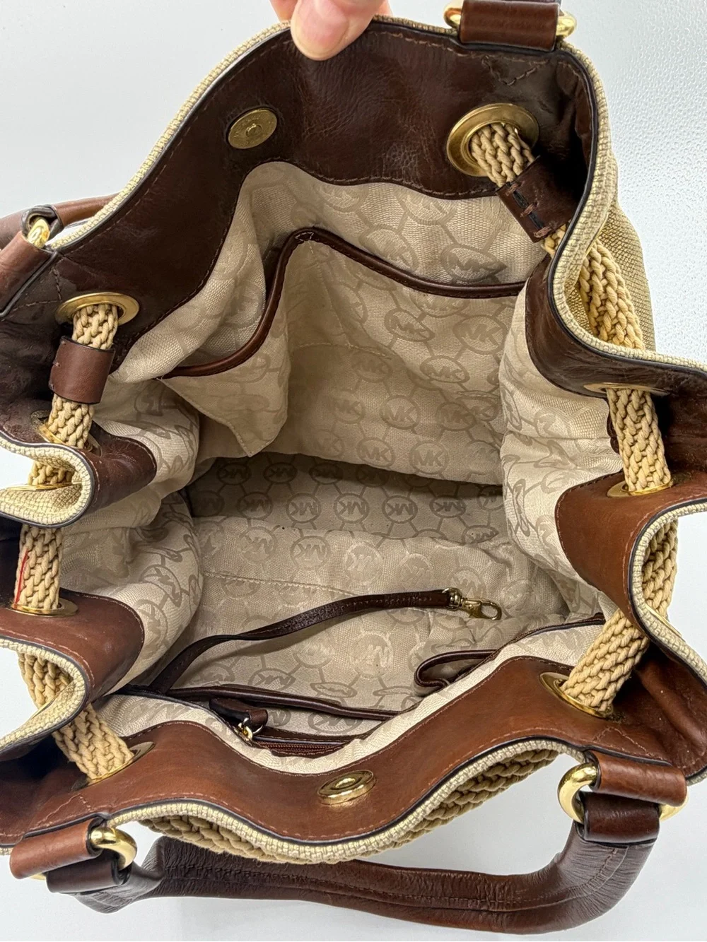 Michael Kors Metallic Gold Drawstring Shoulder Bag with Brown Trim